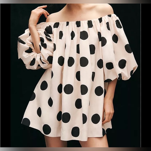 MARE MARE - NWT Off-Shoulder Polka Dot Dress -Black and Cream -measures 35 long - Picture 2 of 5